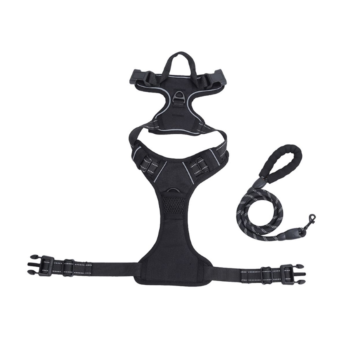 OLEVO - Arnés de Pecho Tipo H con Correa para Perro Negro Talla M + cuerda de tracción 150 cm × 1.0 cm