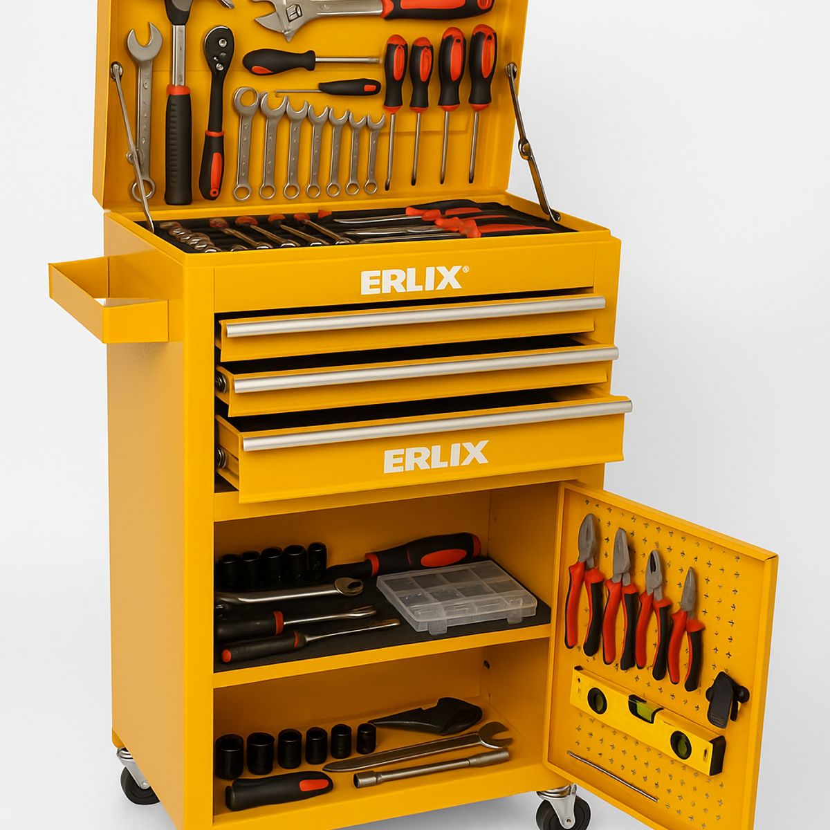 GENERICO - Gabinete Metálico Caja Porta Herramientas Con Ruedas Amarillo
