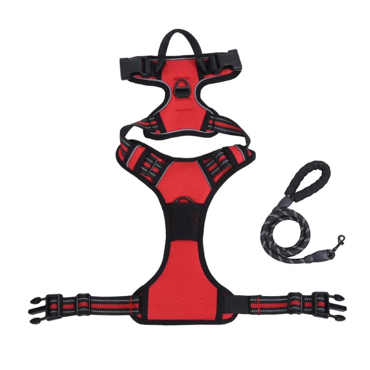 OLEVO - Arnés de Pecho Tipo H para Perro Rojo Talla M + cuerda de tracción 150 cm x 1.0 cm