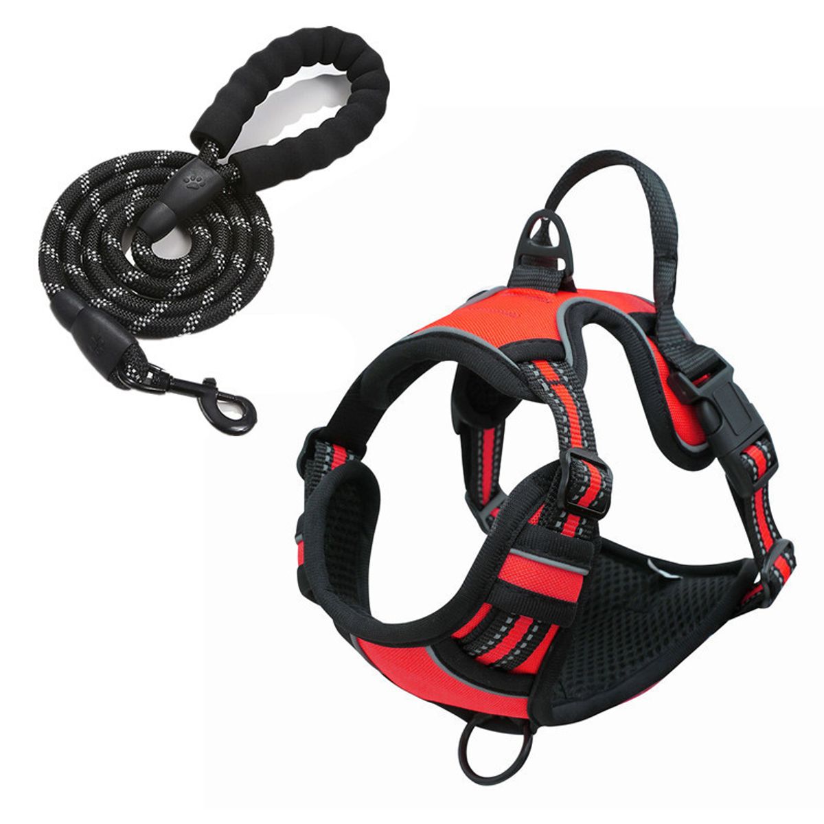 OLEVO - Arnés de Pecho Tipo H para Perro Rojo Talla M + cuerda de tracción 150 cm x 1.0 cm