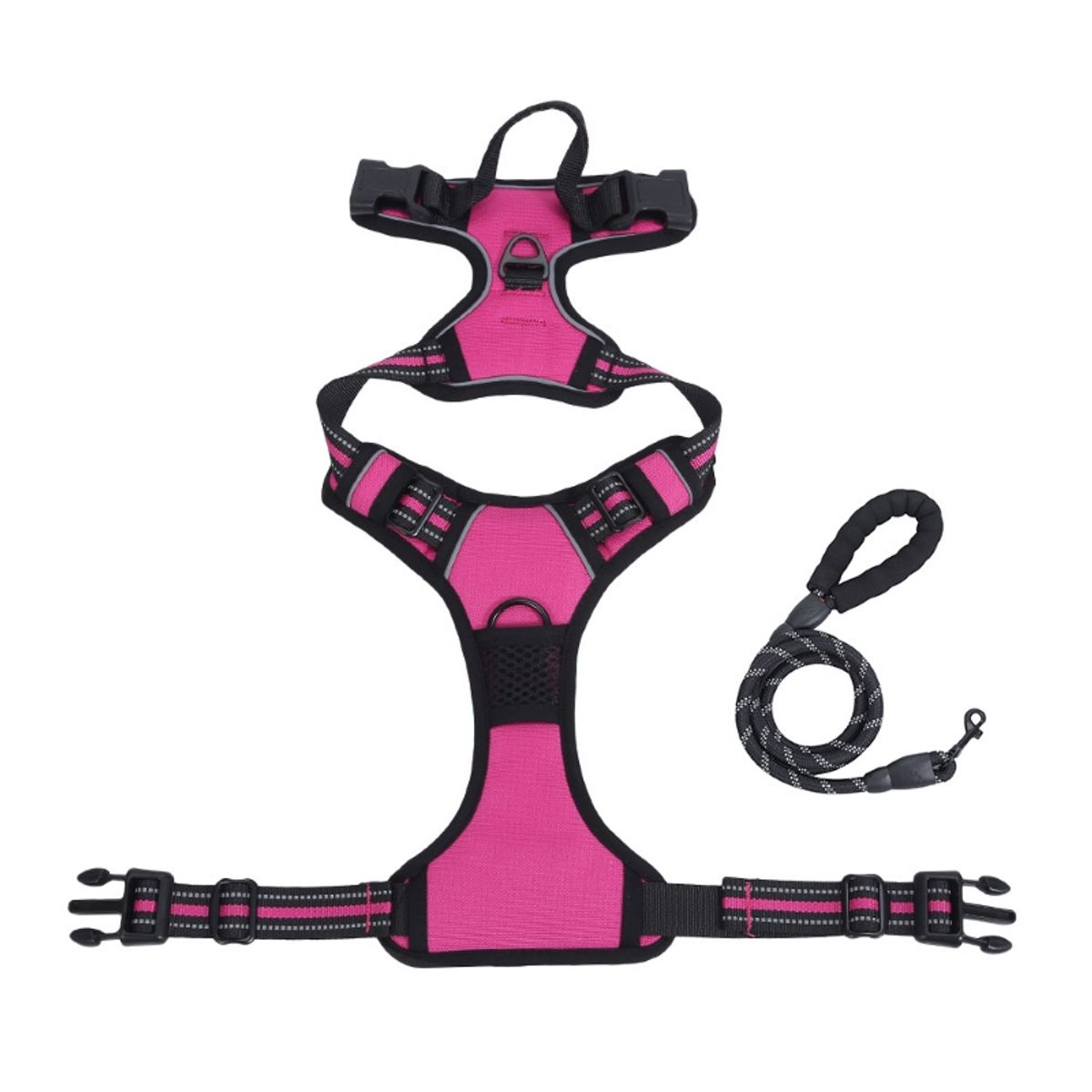 OLEVO - Arnés de Pecho Tipo H para Perro Rosa Fucsia Talla M + cuerda de tracción 150 cm x 1.0 cm