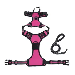 OLEVO - Arnés de Pecho Tipo H para Perro Rosa Fucsia Talla M + cuerda de tracción 150 cm x 1.0 cm