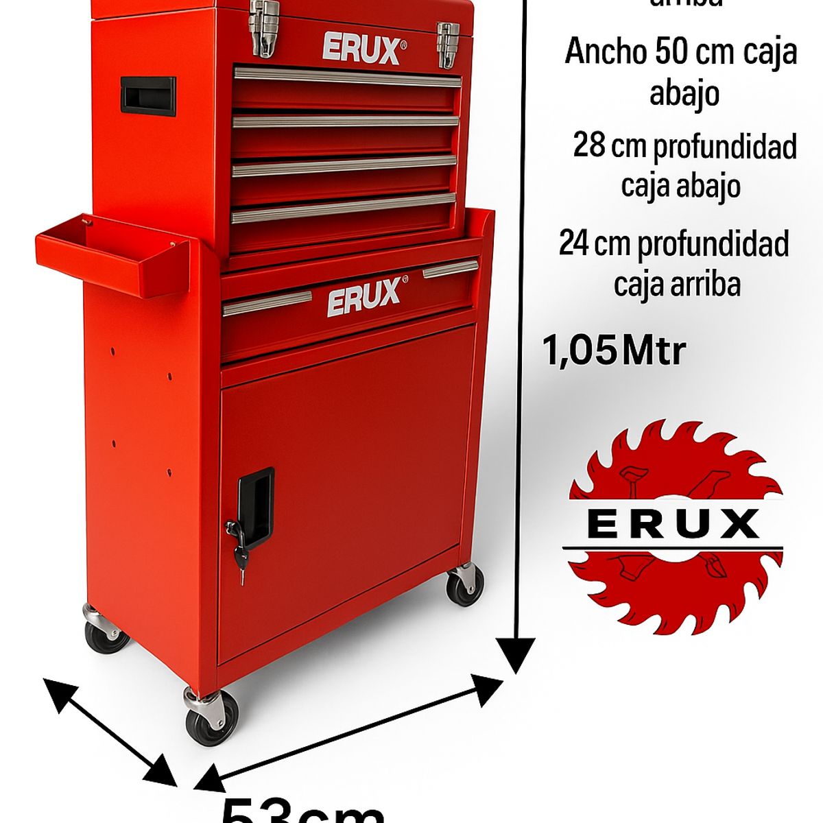GENERICO - Gabinete Metálico Caja Porta Herramientas Con Ruedas Rojo