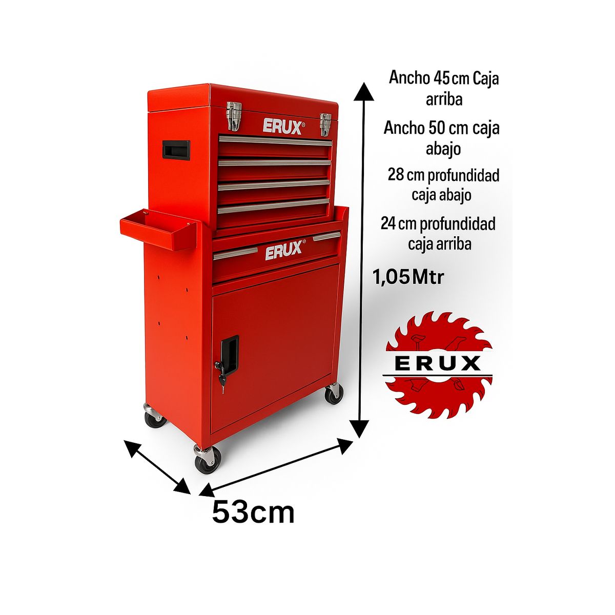 GENERICO - Gabinete Metálico Caja Porta Herramientas Con Ruedas Rojo