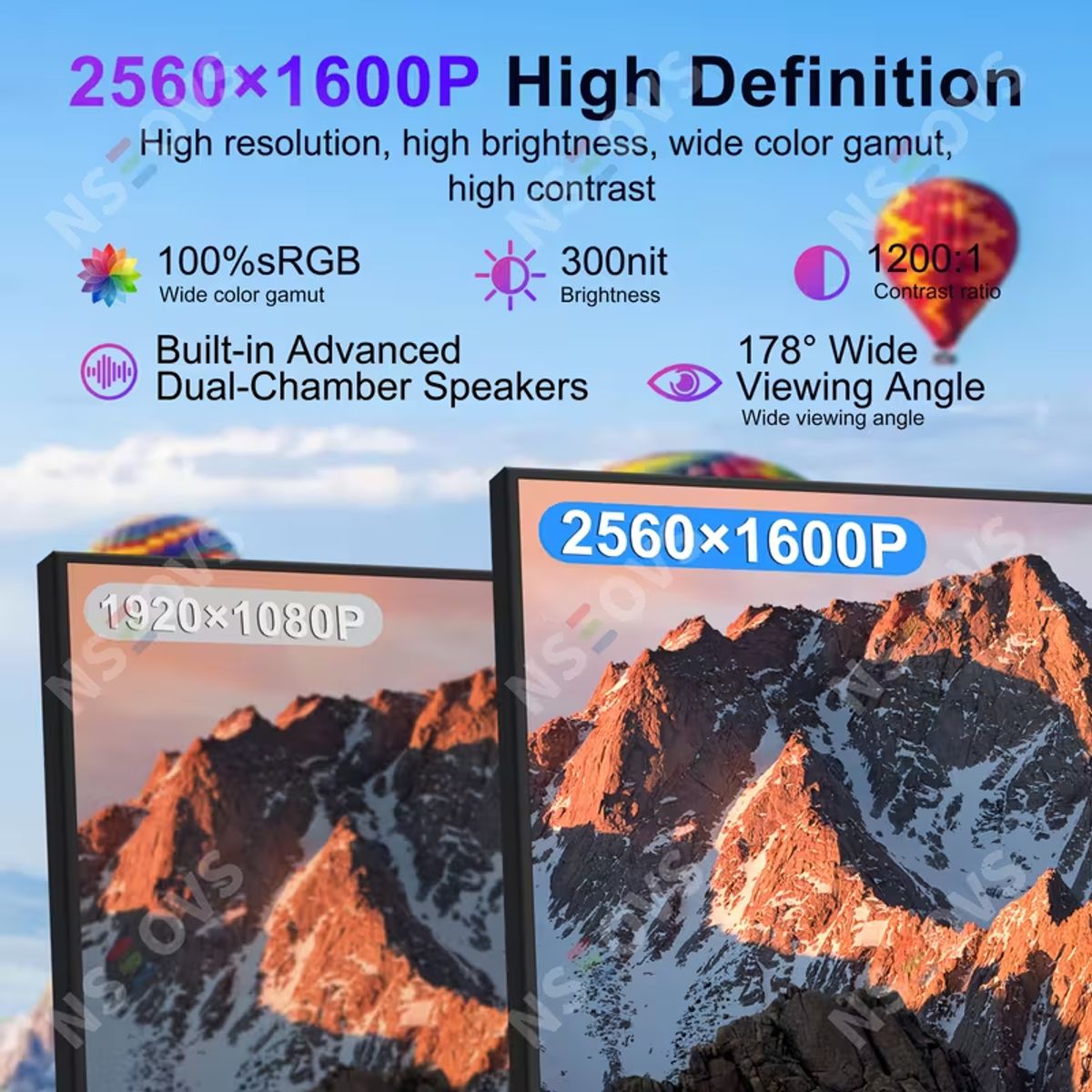 NSEOVS -  Monitor Portátil NSEOVS 16" 2.5K QHD Alta Resolución 60Hz