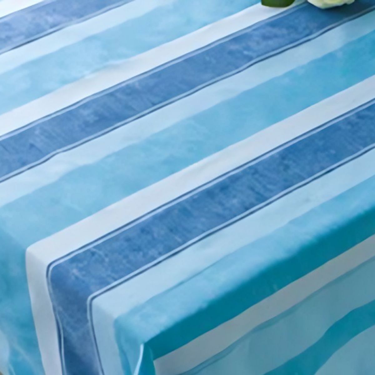 DORAL - Mantel Polycotton Rectangular  Franjas Celeste Azul Blanco  Doral