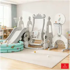 ANIKIDS - 7 En 1 Parque De Resbalín Con Columpio Piscina Juego Infantil Multifuncional