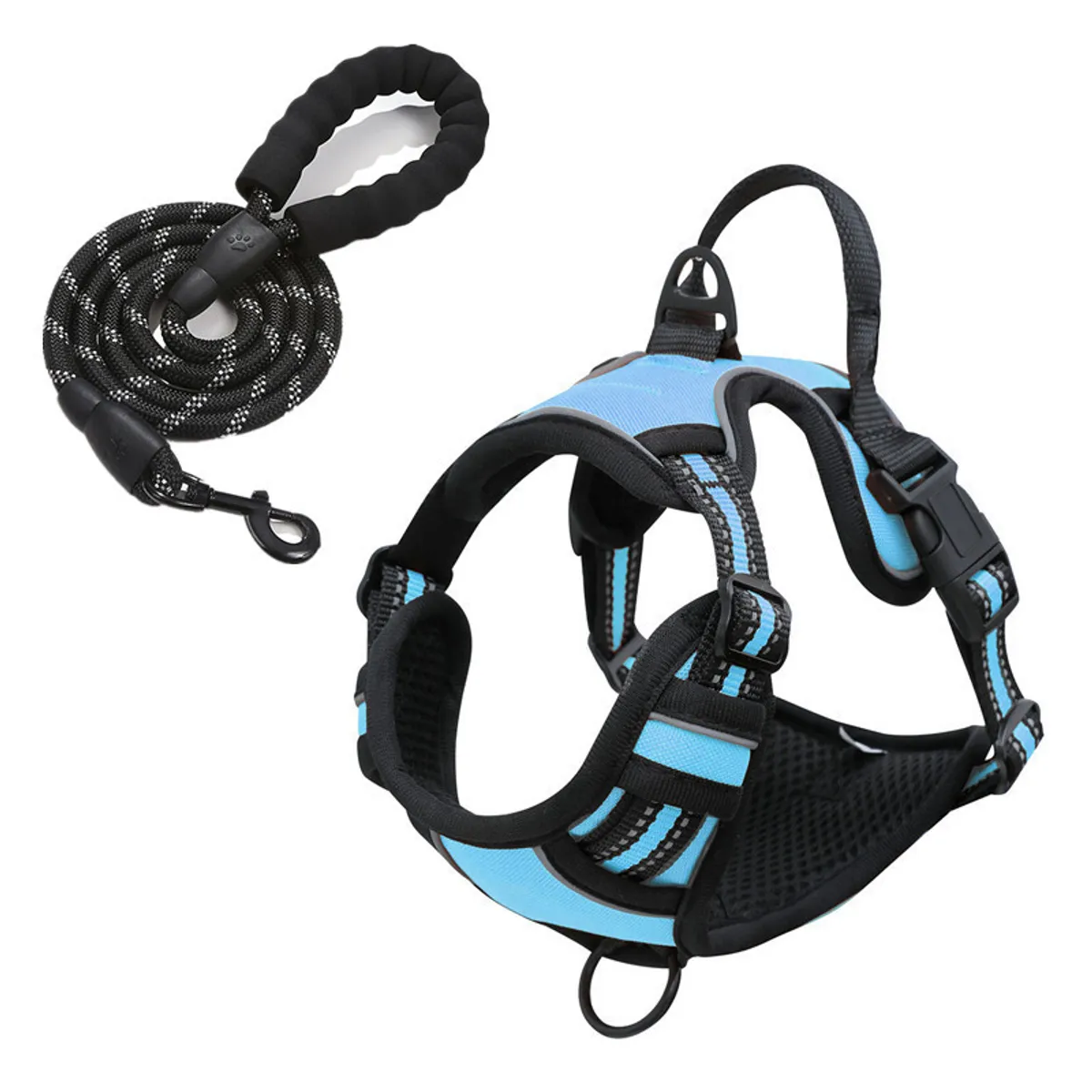 OLEVO - Arnés de Pecho Tipo H para Perro Azul Talla S + cuerda de tracción 120 cm x 0.8 cm