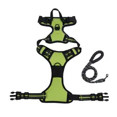 OLEVO - Arnés de Pecho Tipo H para Perro Verde Talla M + cuerda de tracción 150 cm x 1.0 cm