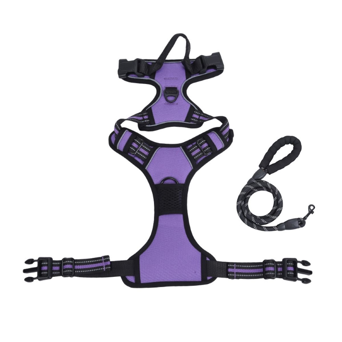 OLEVO - Arnés de Pecho Tipo H para Perro Violeta Talla XL + cuerda de tracción 150 cm x 1.2 cm