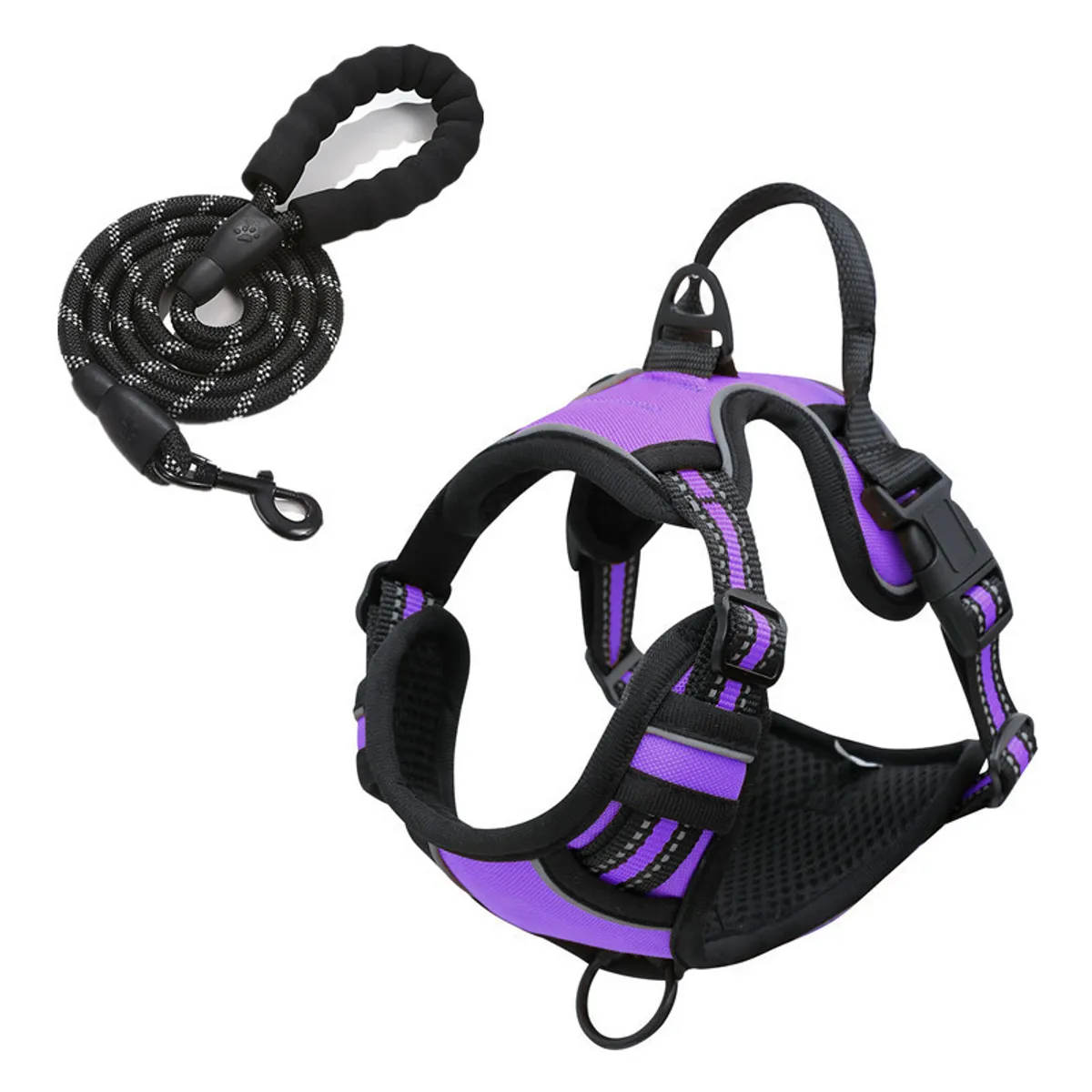 OLEVO - Arnés de Pecho Tipo H para Perro Violeta Talla XL + cuerda de tracción 150 cm x 1.2 cm
