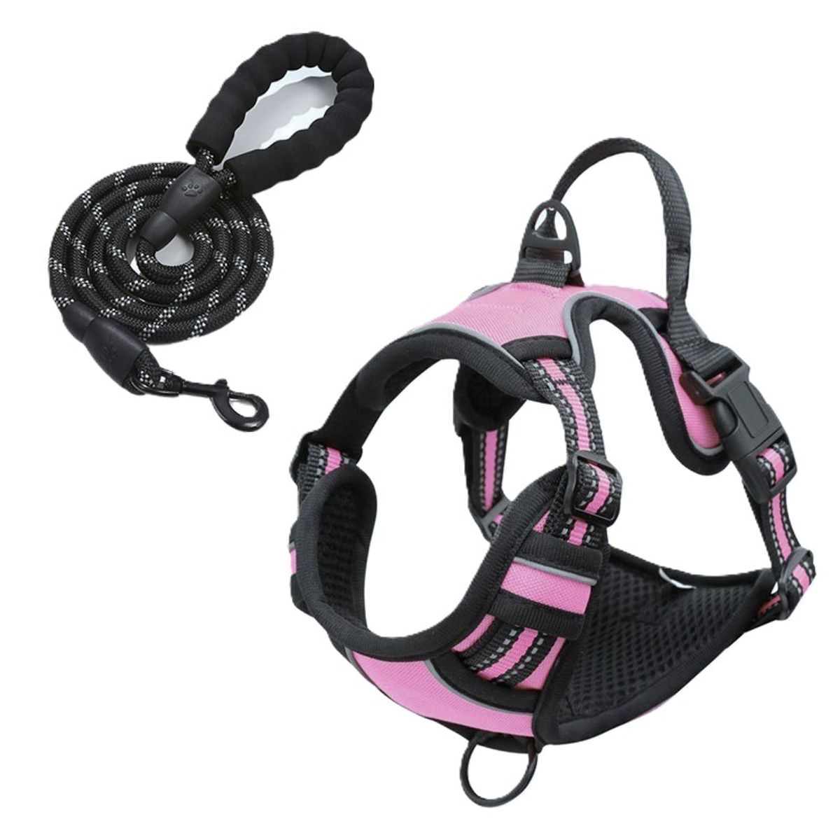 OLEVO - Arnés de Pecho Tipo H para Perro Rosa Talla M + cuerda de tracción 150 cm x 1.0 cm