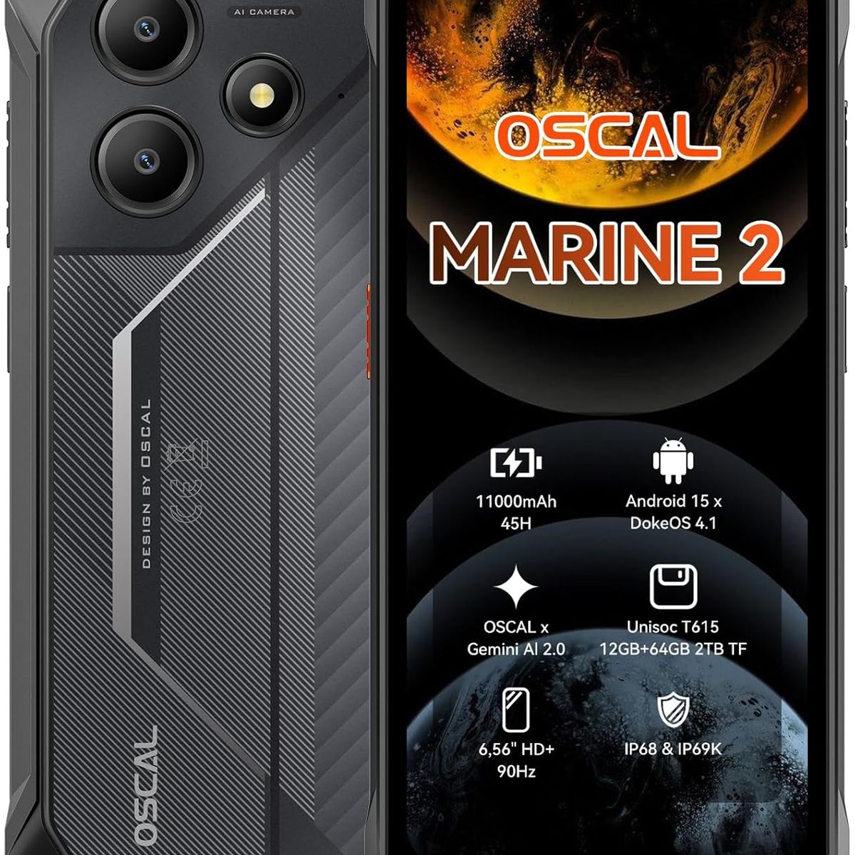 OSCAL - OSCAL Marine 2 Celular 12GB+64GB 11000mAh Android 15-black