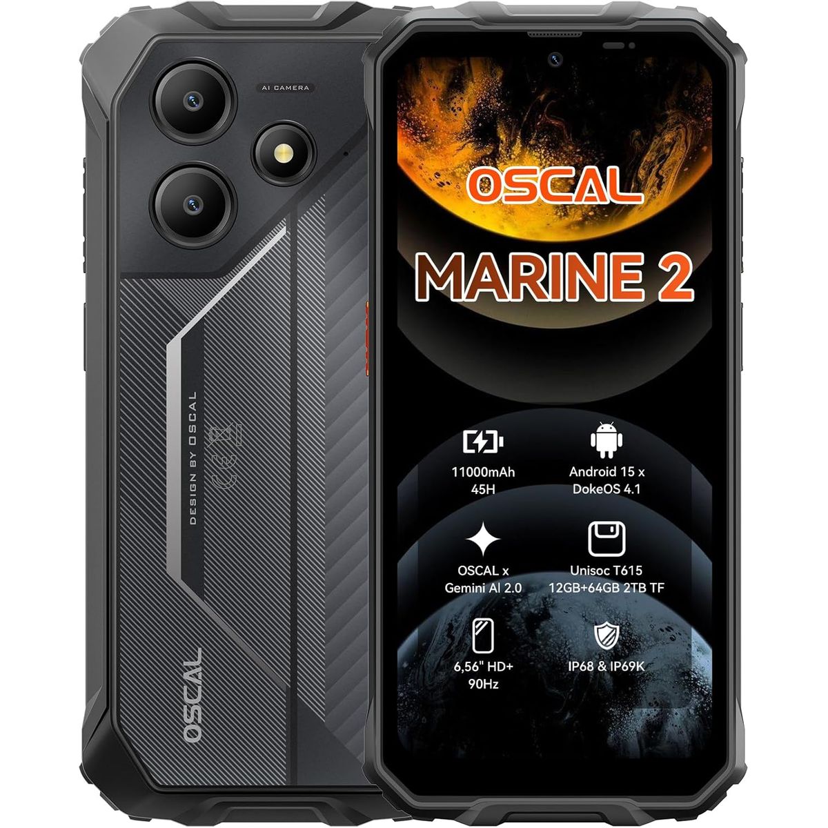 OSCAL - OSCAL Marine 2 Celular 12GB+64GB 11000mAh Android 15-black