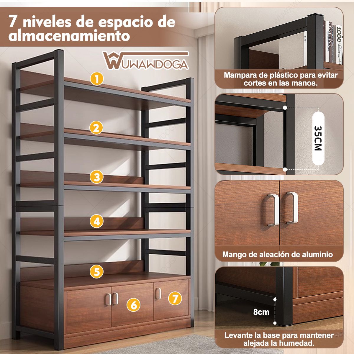 GENERICO - Estantería Moderna Marrón 6 Estantes 100 Cm