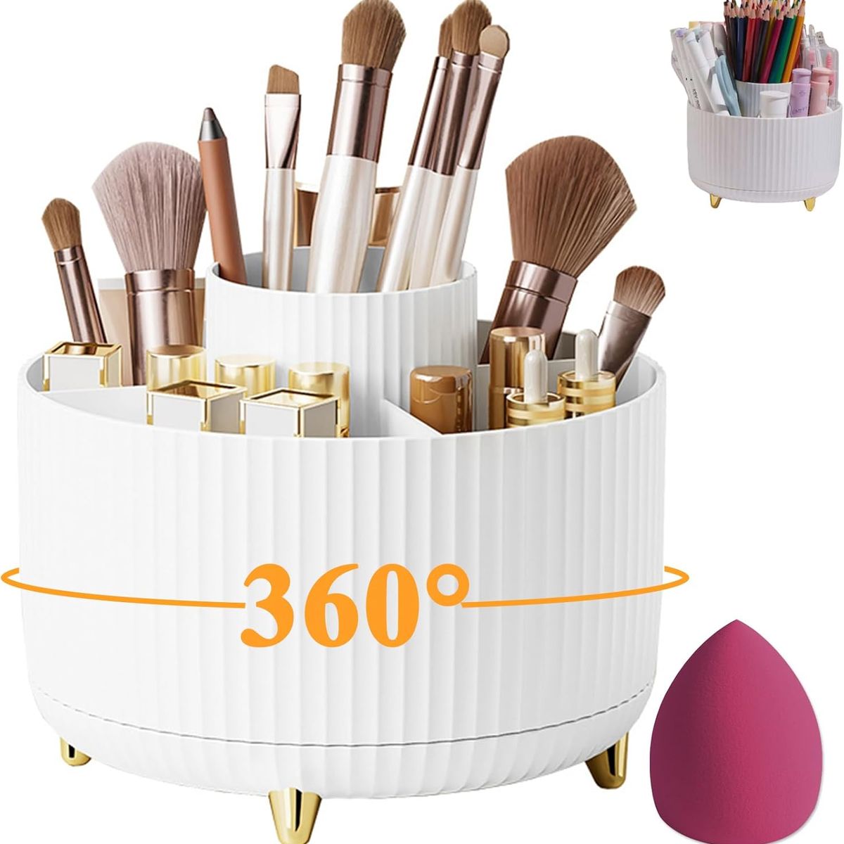 KUANGYE - Porta Lápices Organizador Giratorio Blanco 360°