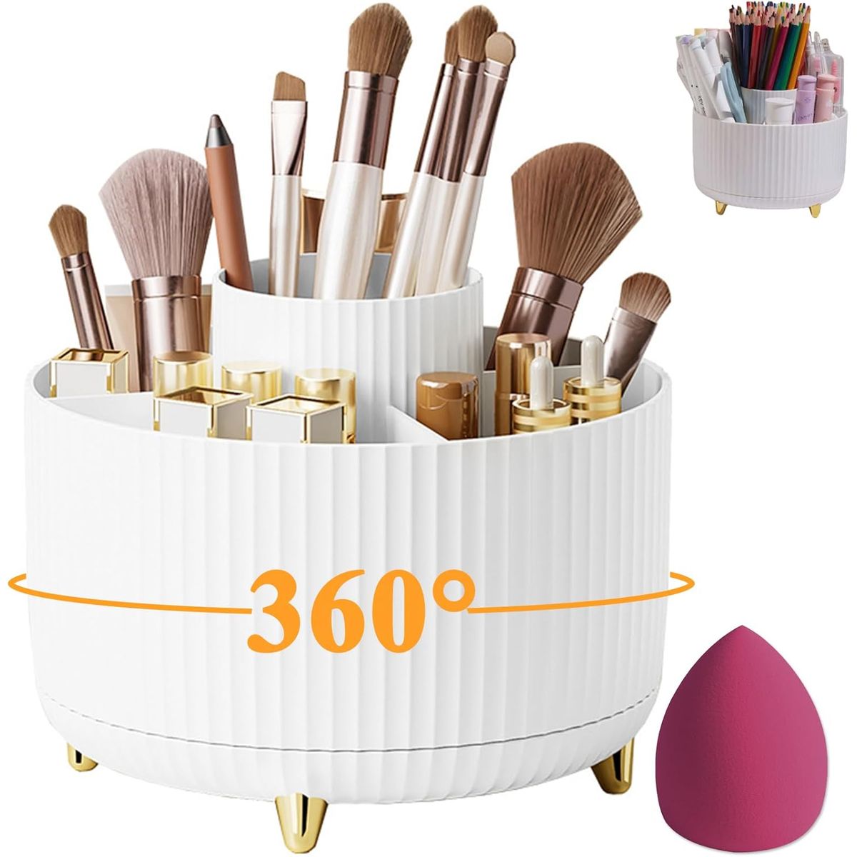 KUANGYE - Porta Lápices Organizador Giratorio Blanco 360°
