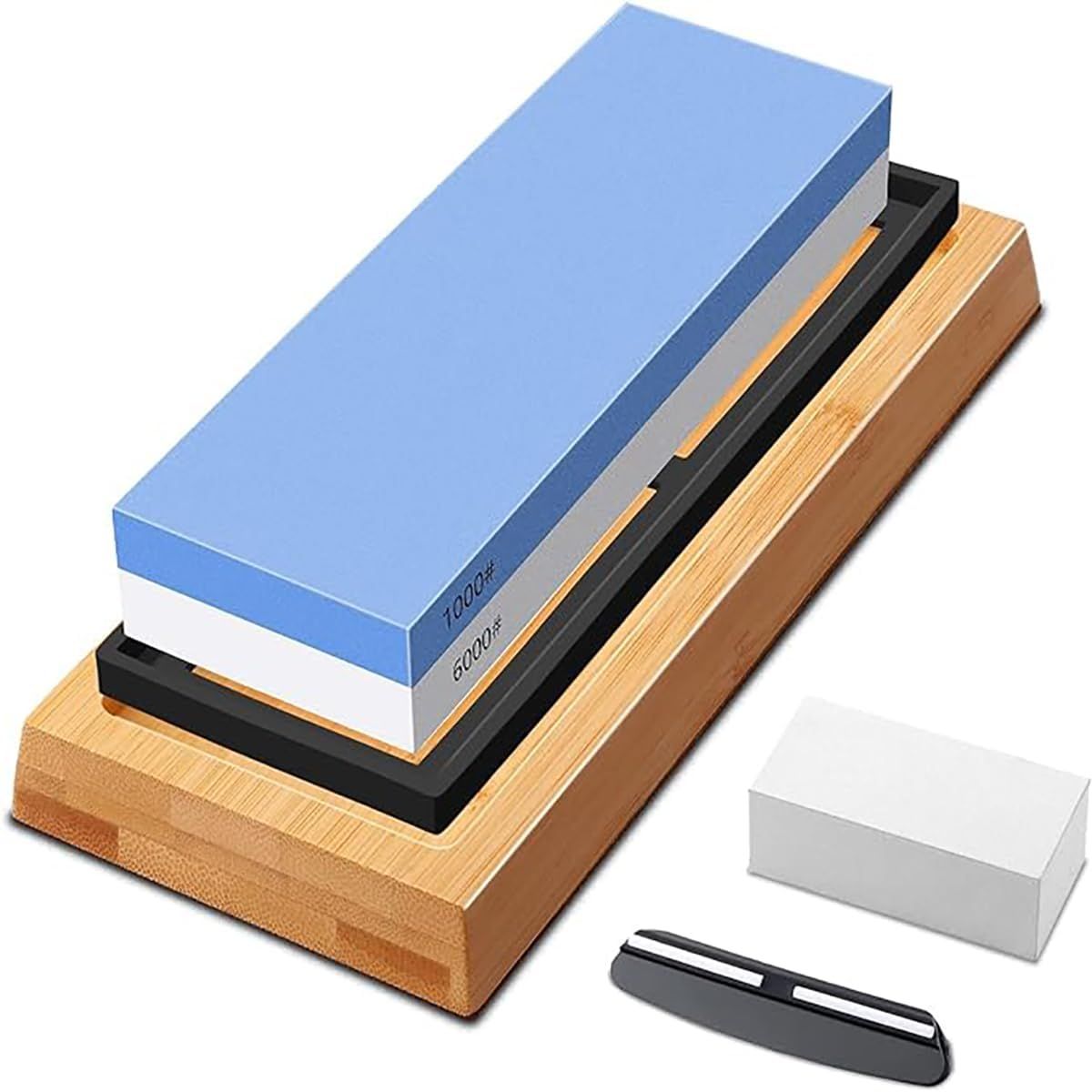 KUANGYE - Set Piedras De Afilar 1000 6000 + Guía + Base Bambú