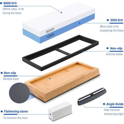 Imagen 2 del producto Set Piedras De Afilar 1000 6000 + Guía + Base Bambú