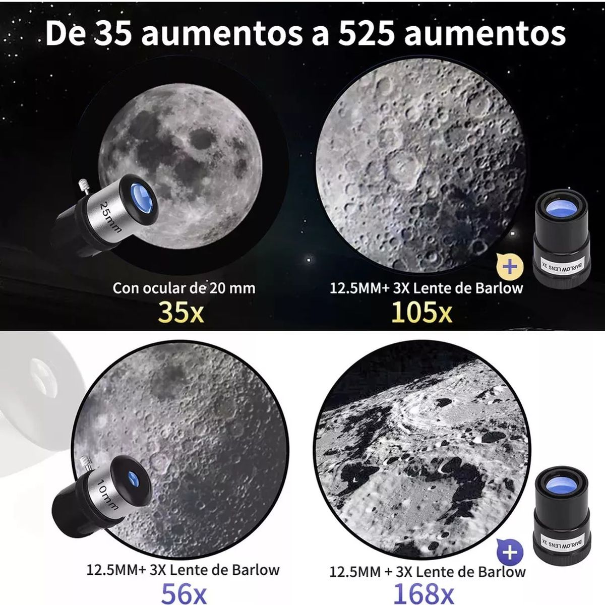TATEE - Telescopio Astronómico Con Trípode y Soporte Para Teléfono 35X A 525X