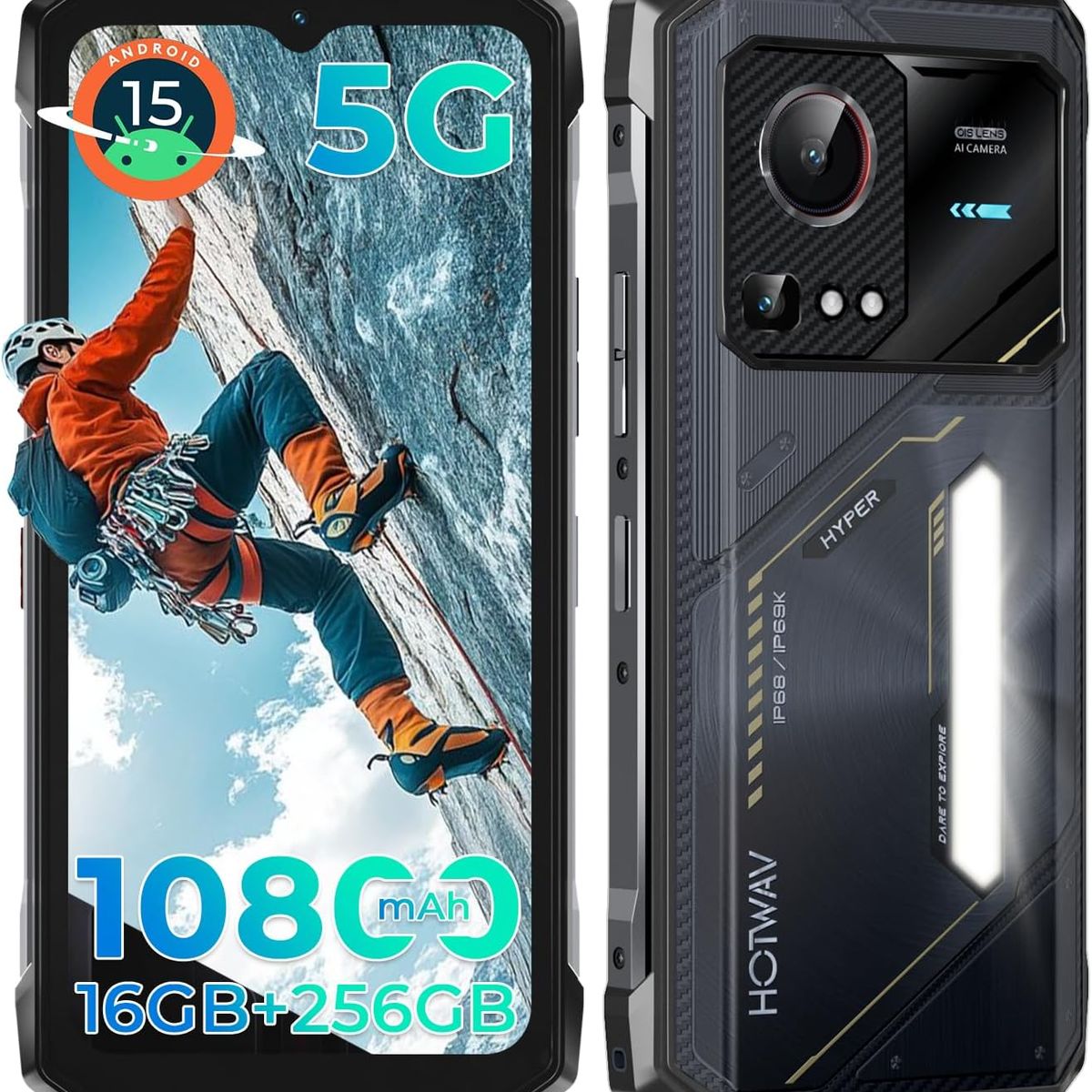 OUKITEL - HOTWAV Hyper 7S 5G Celular 16GB+256GB Android 15 Smartphone-black