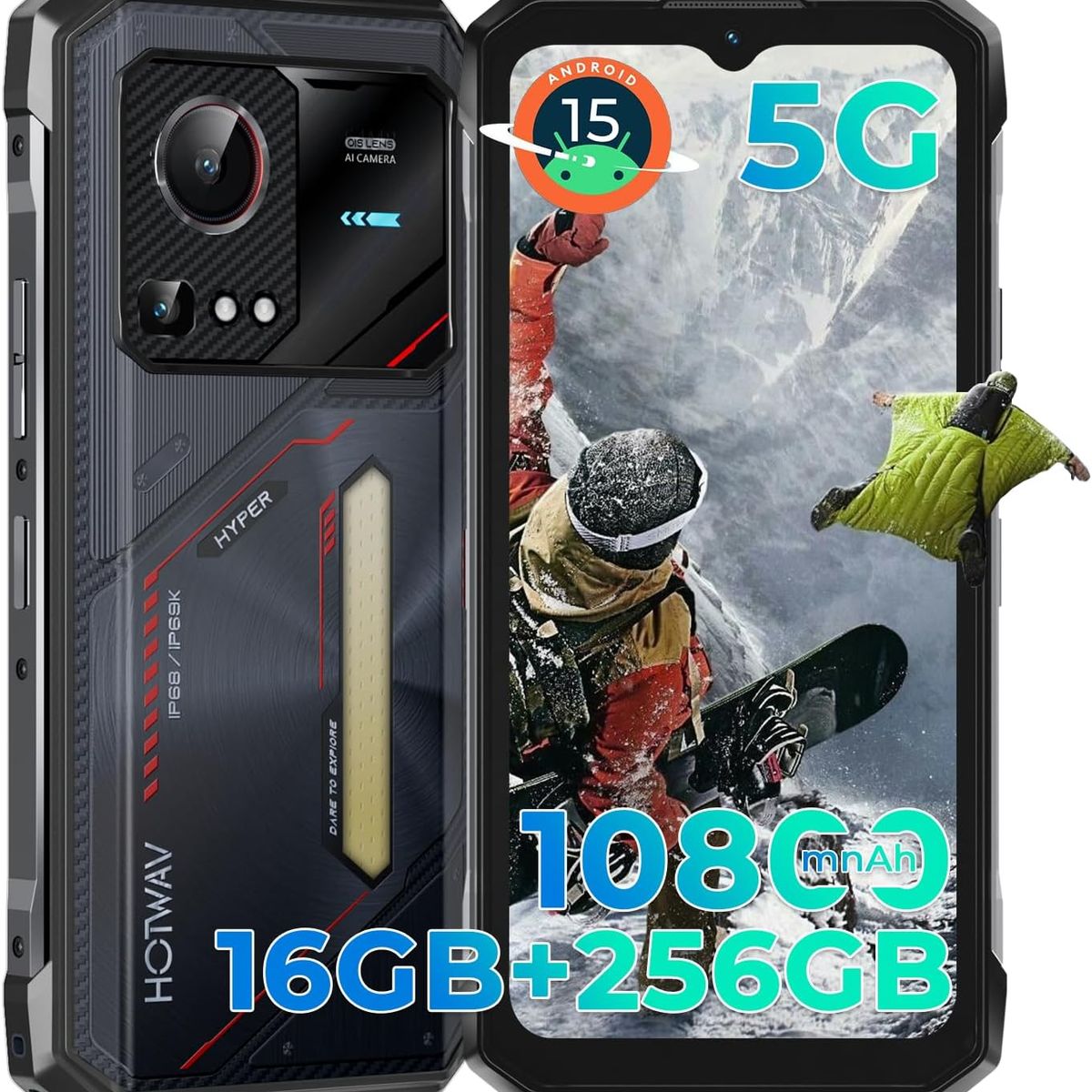 OUKITEL - HOTWAV Hyper 7S 5G Celular 16GB+256GB Android 15 Smartphone-red