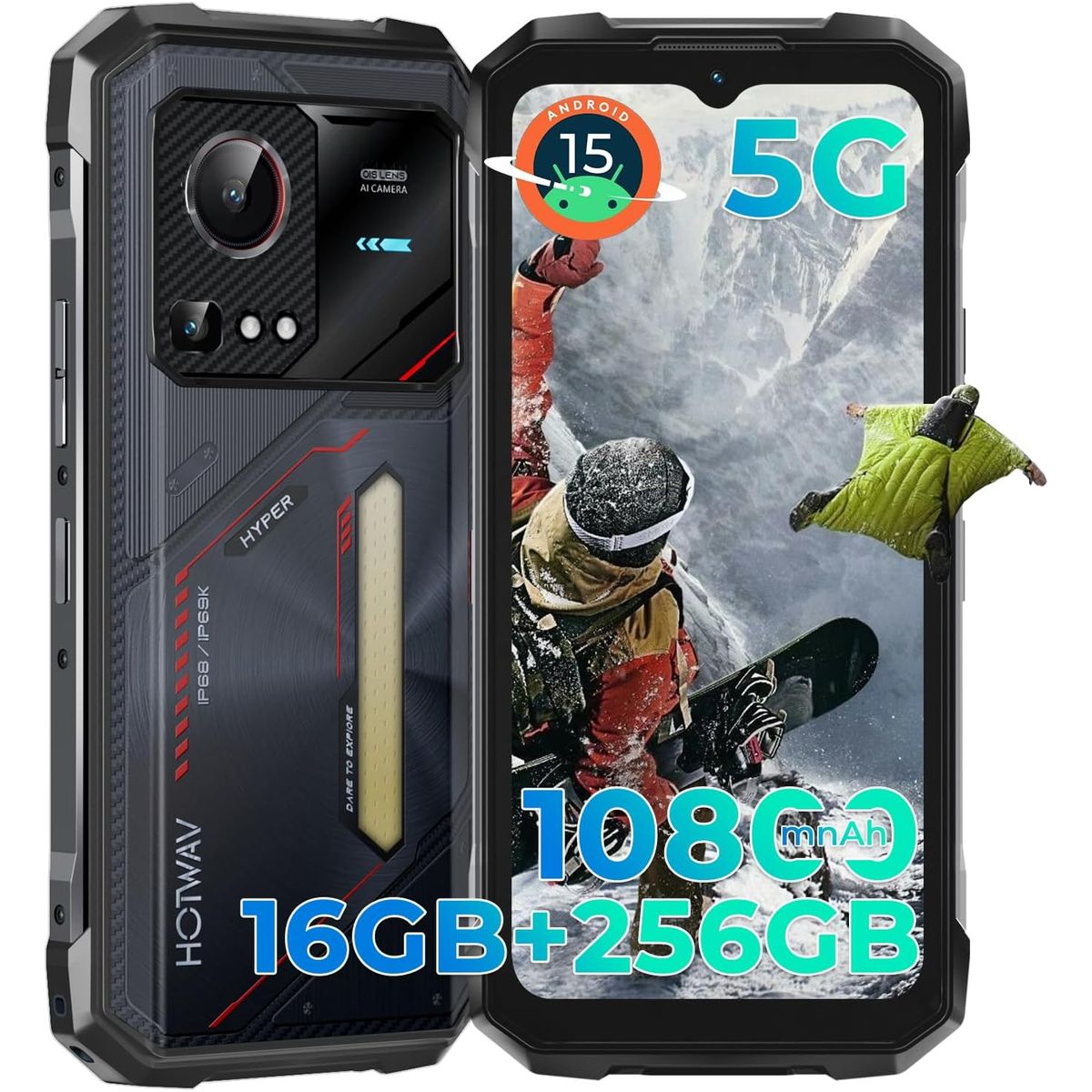 OUKITEL - HOTWAV Hyper 7S 5G Celular 16GB+256GB Android 15 Smartphone-red