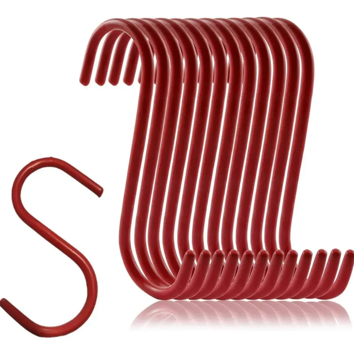 KUANGYE - Pack 5 Un Gancho Seguridad Tipo S (cable-safe) Con Pvc Rojo