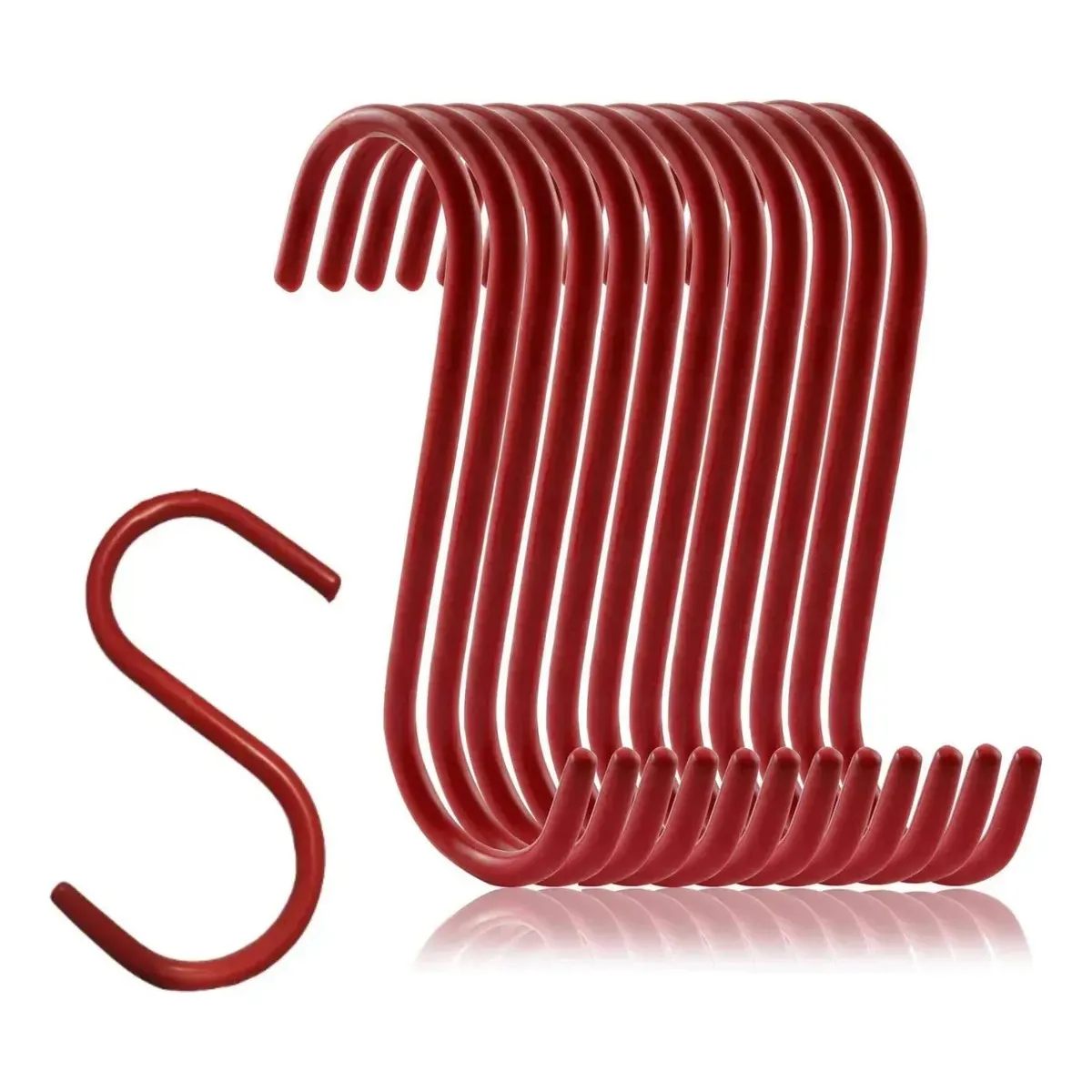 KUANGYE - Pack 5 Un Gancho Seguridad Tipo S (cable-safe) Con Pvc Rojo
