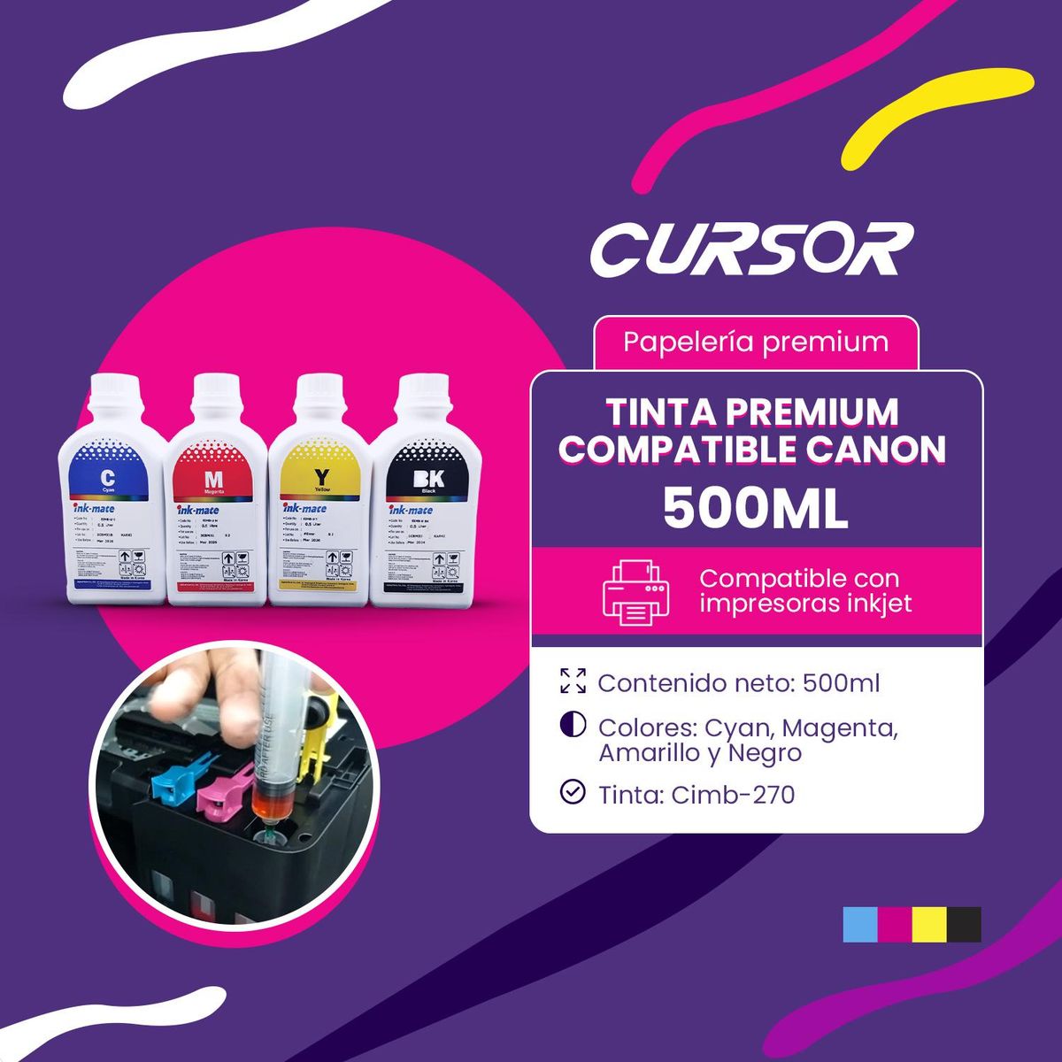 CURSOR - Pack X4 Tinta Premium Compatible Canon 500mlg1100 2100 3100