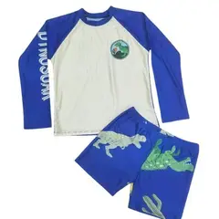 LIKE SHOP - Conjunto De Baño Niños Short Polera Gorro Manga Larga Dino 0060