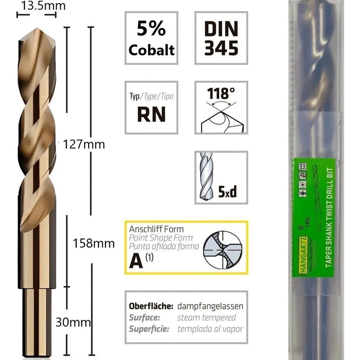 GENERICO - Broca Cobalto 13,5 mm 1 Pcs Hss Al 5% C/reducción De 13mm