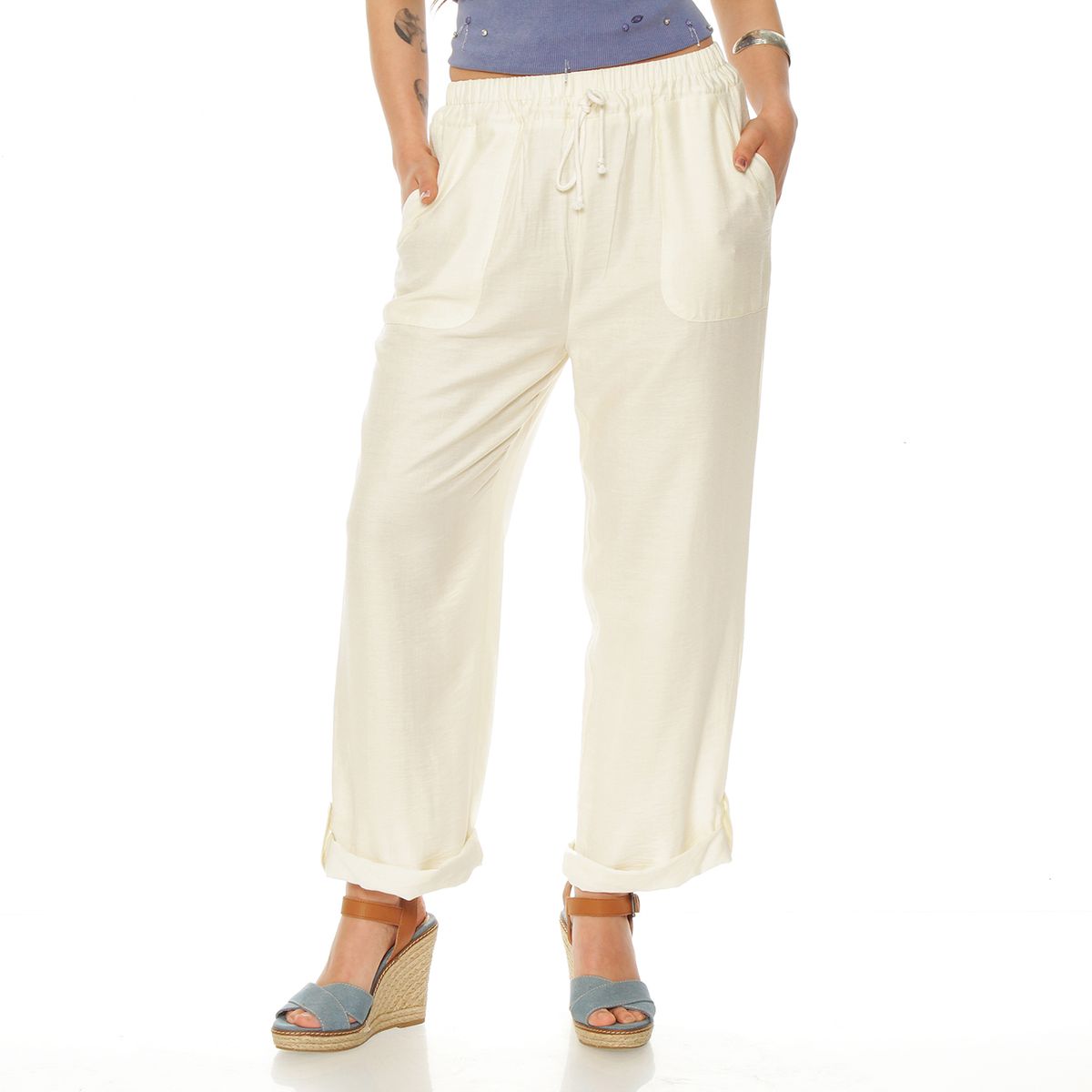 WADOS - PANTALON WIDE LEG CARGO TIRO ALTO PRETINA ELASTICADA Y LAZO