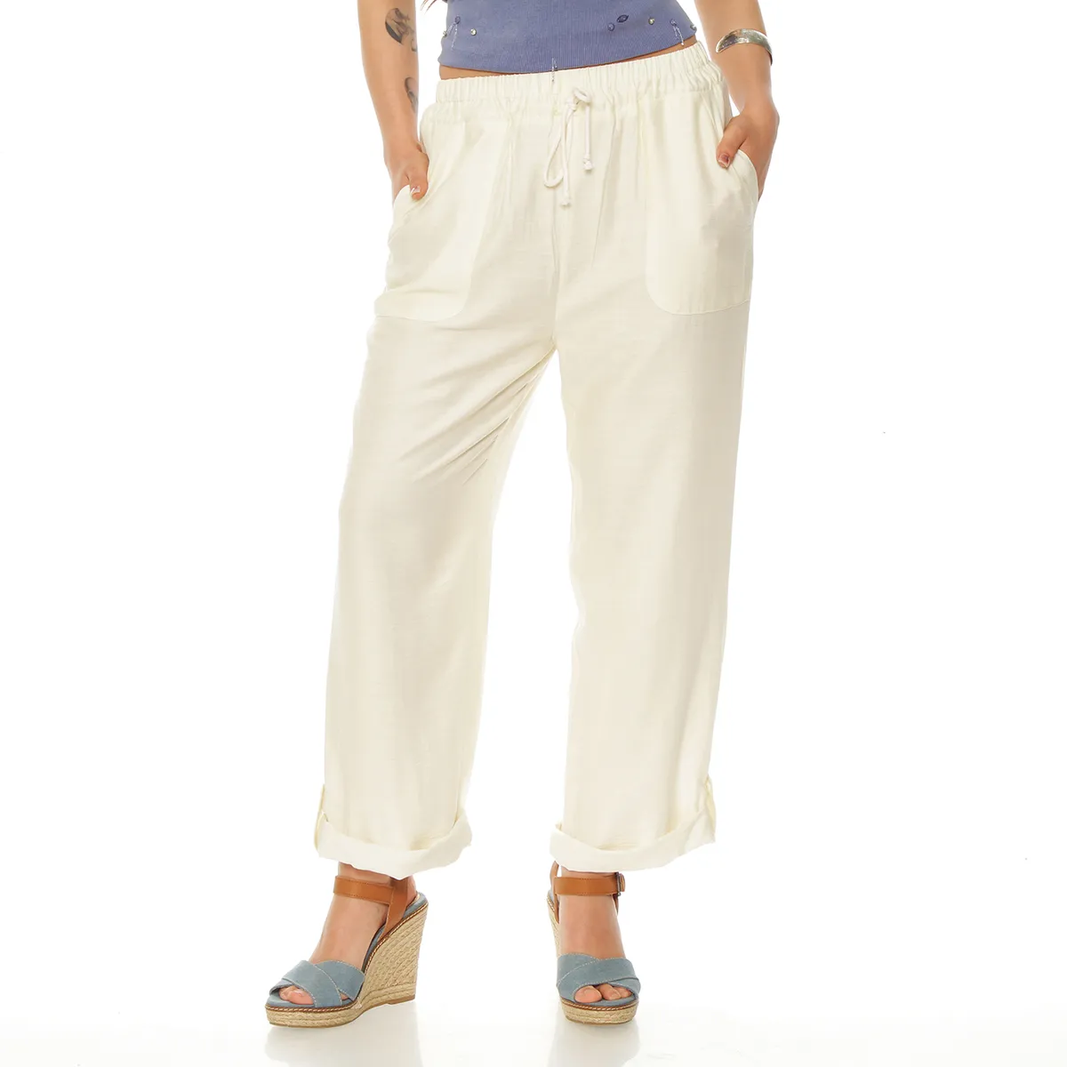 WADOS - PANTALON WIDE LEG CARGO TIRO ALTO PRETINA ELASTICADA Y LAZO