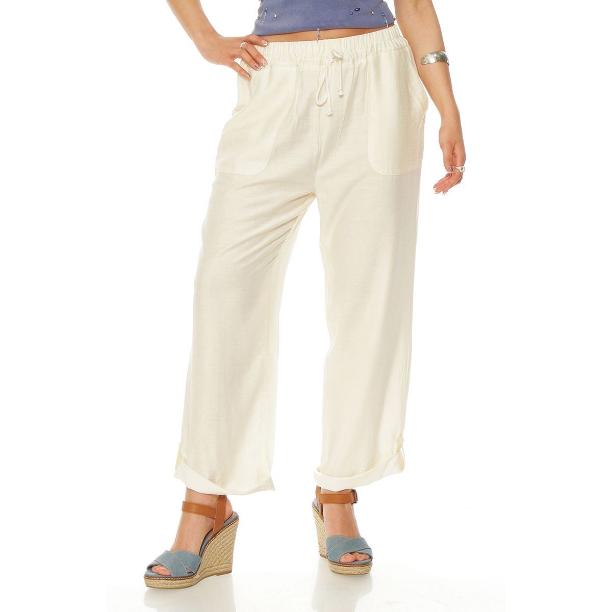 WADOS - PANTALON WIDE LEG CARGO TIRO ALTO PRETINA ELASTICADA Y LAZO