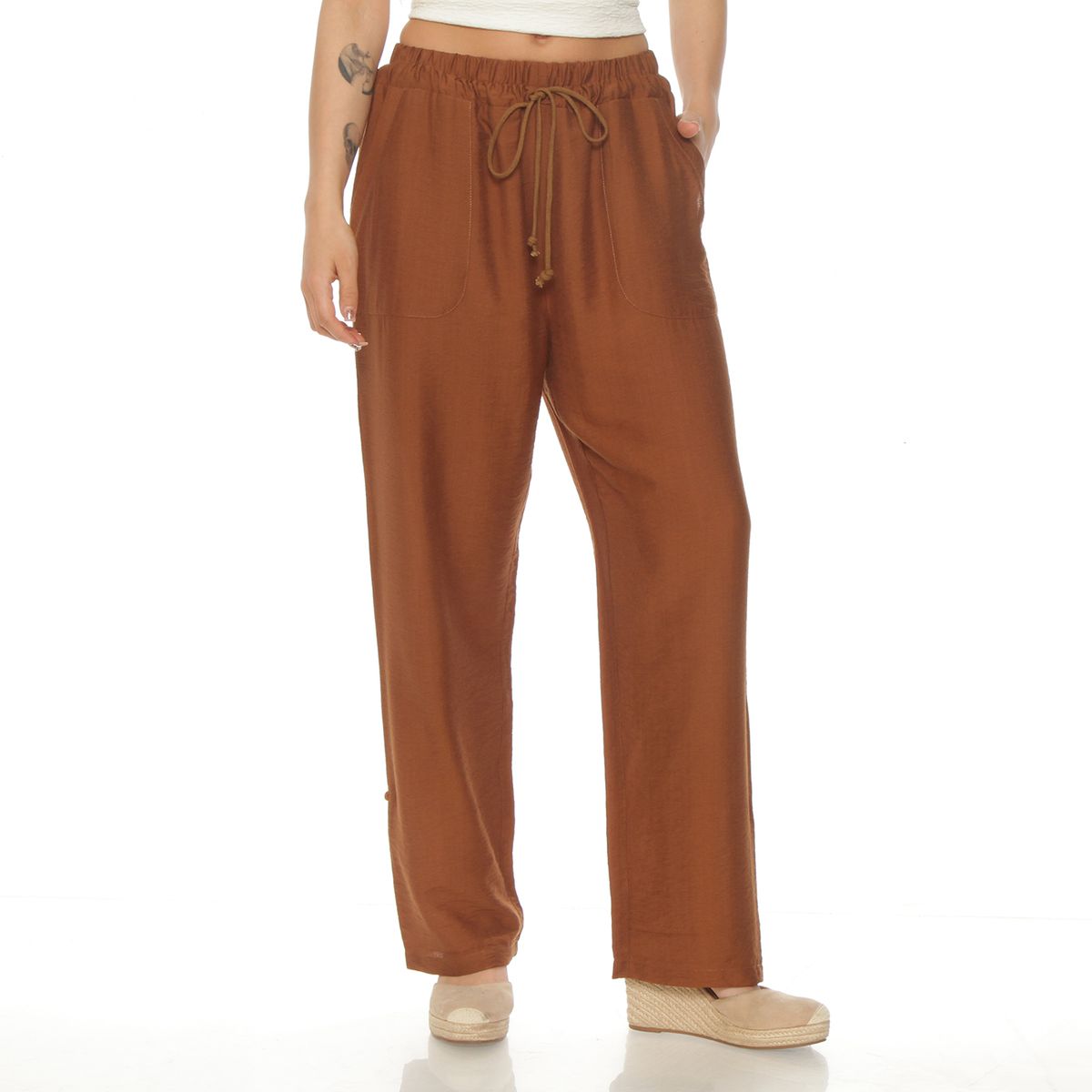 WADOS - PANTALON WIDE LEG CARGO TIRO ALTO PRETINA ELASTICADA Y LAZO