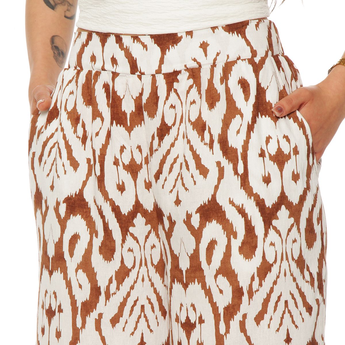 WADOS - PANTALON WIDE LEG ESTAMPADO TIRO ALTO PRETINA ELASTICADA