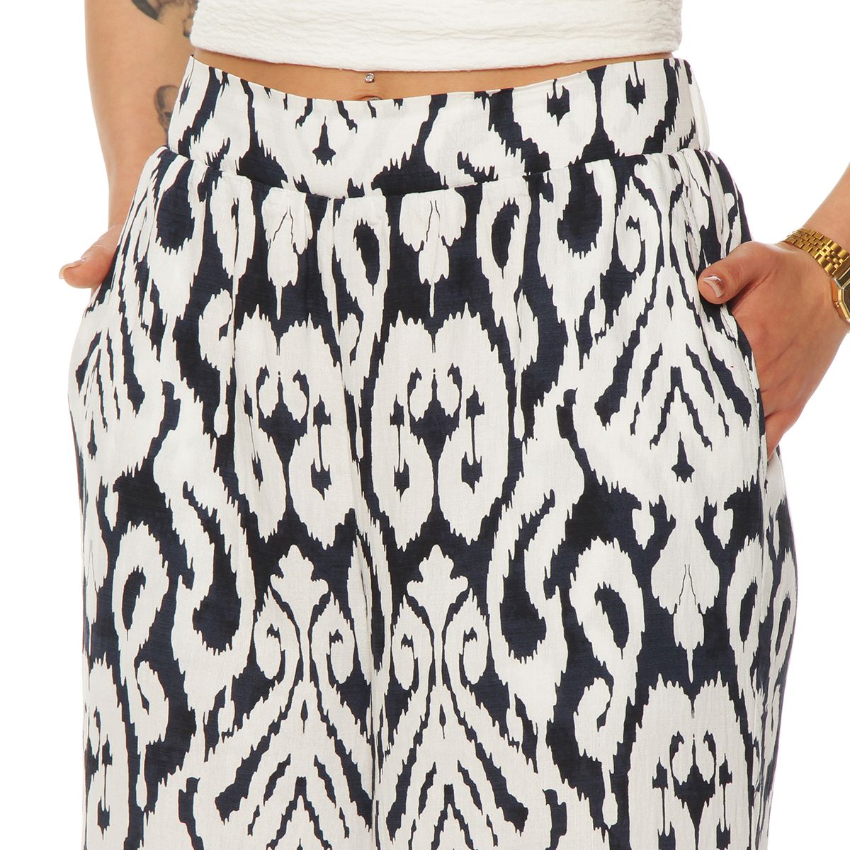 WADOS - PANTALON WIDE LEG ESTAMPADO TIRO ALTO PRETINA ELASTICADA