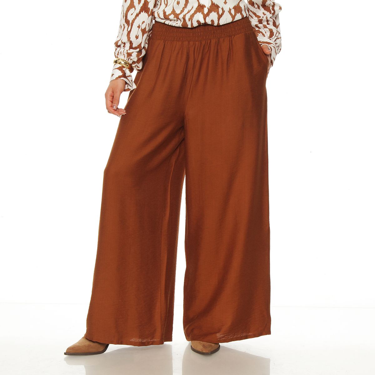 WADOS - PANTALON WIDE LEG TIRO ALTO PRETINA ANCHA ELASTICADA