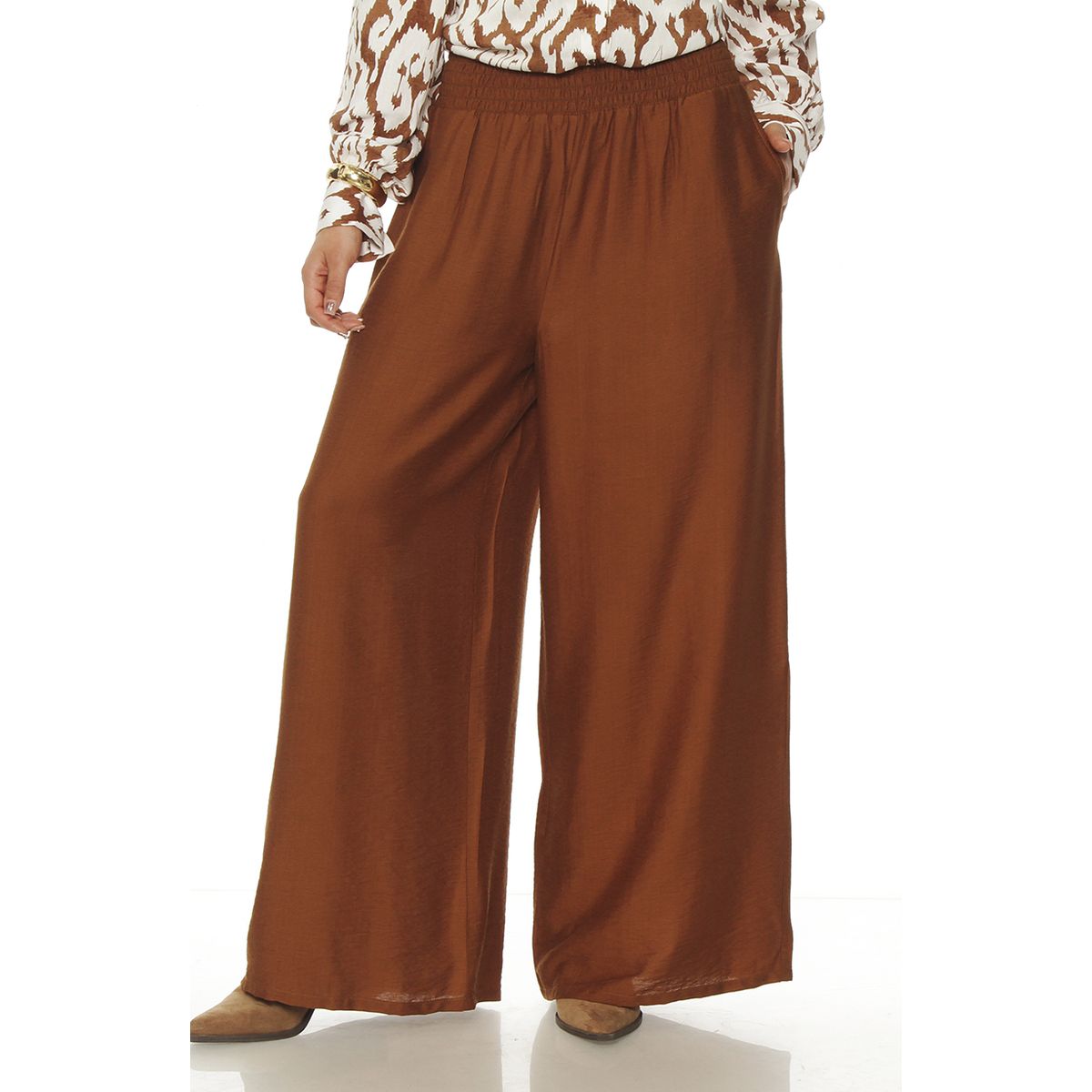 WADOS - PANTALON WIDE LEG TIRO ALTO PRETINA ANCHA ELASTICADA