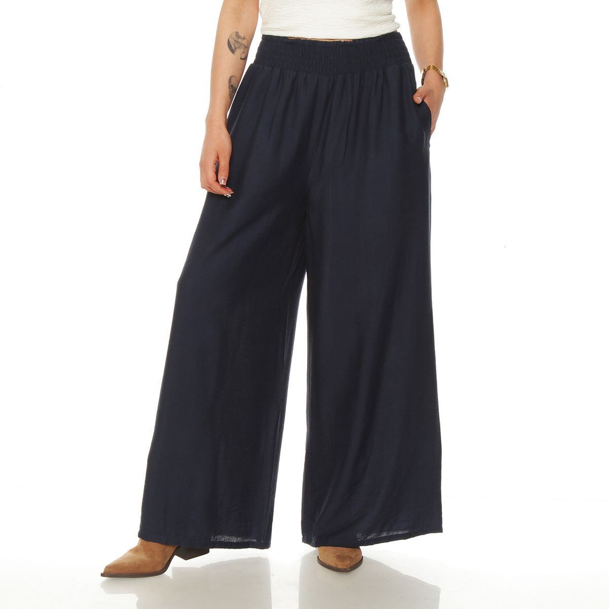 WADOS - PANTALON WIDE LEG TIRO ALTO PRETINA ANCHA ELASTICADA