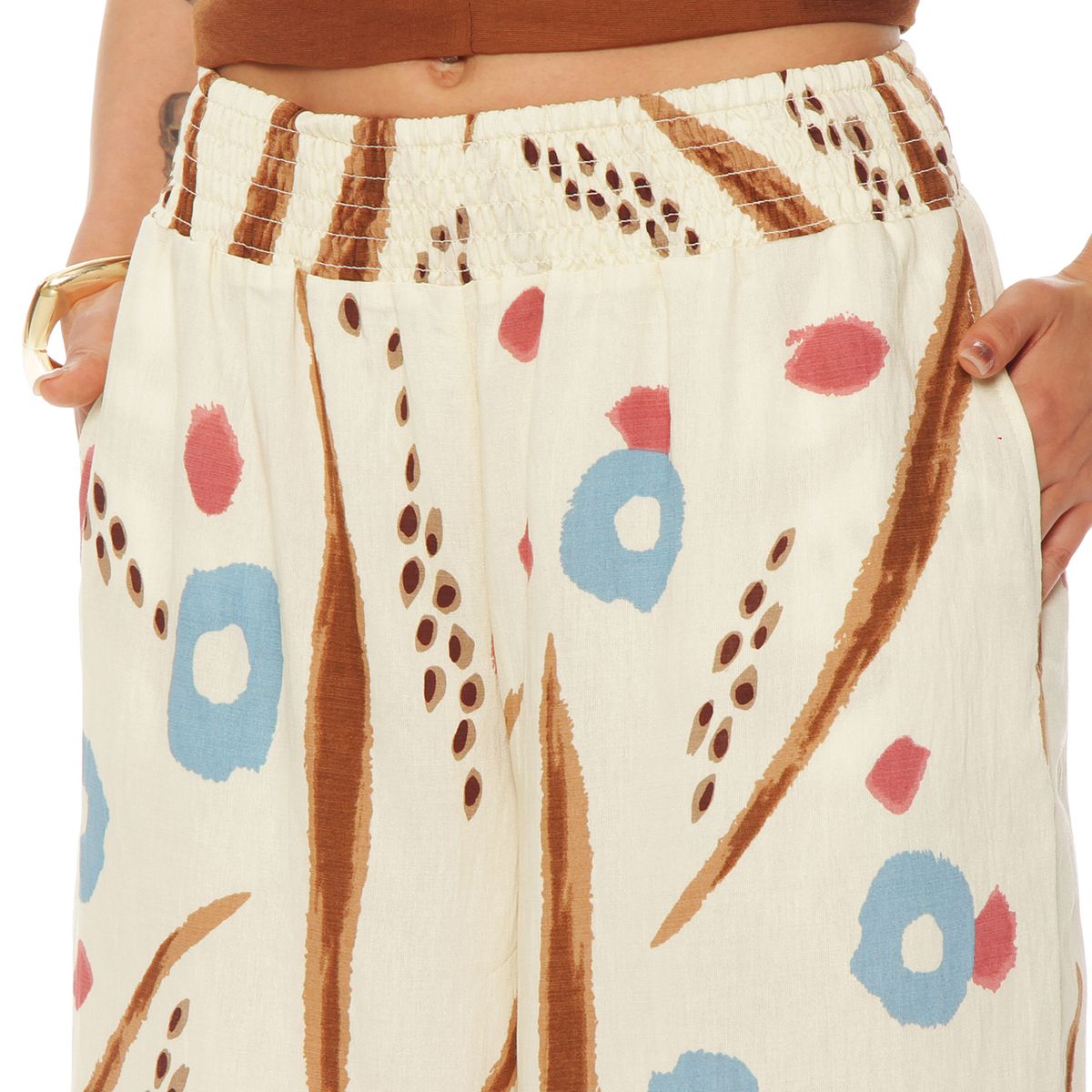 WADOS - PANTALON WIDE LEG ESTAMPADO TIRO ALTO PRETINA ELASTICADA