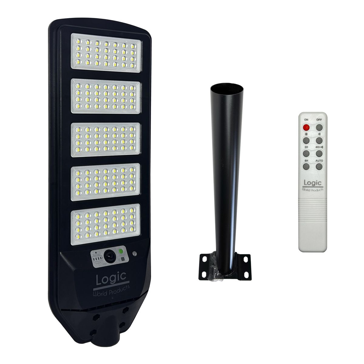 LOGIC - Foco Luminaria Solar 250w Con Sensor + Soporte - Logic Negro