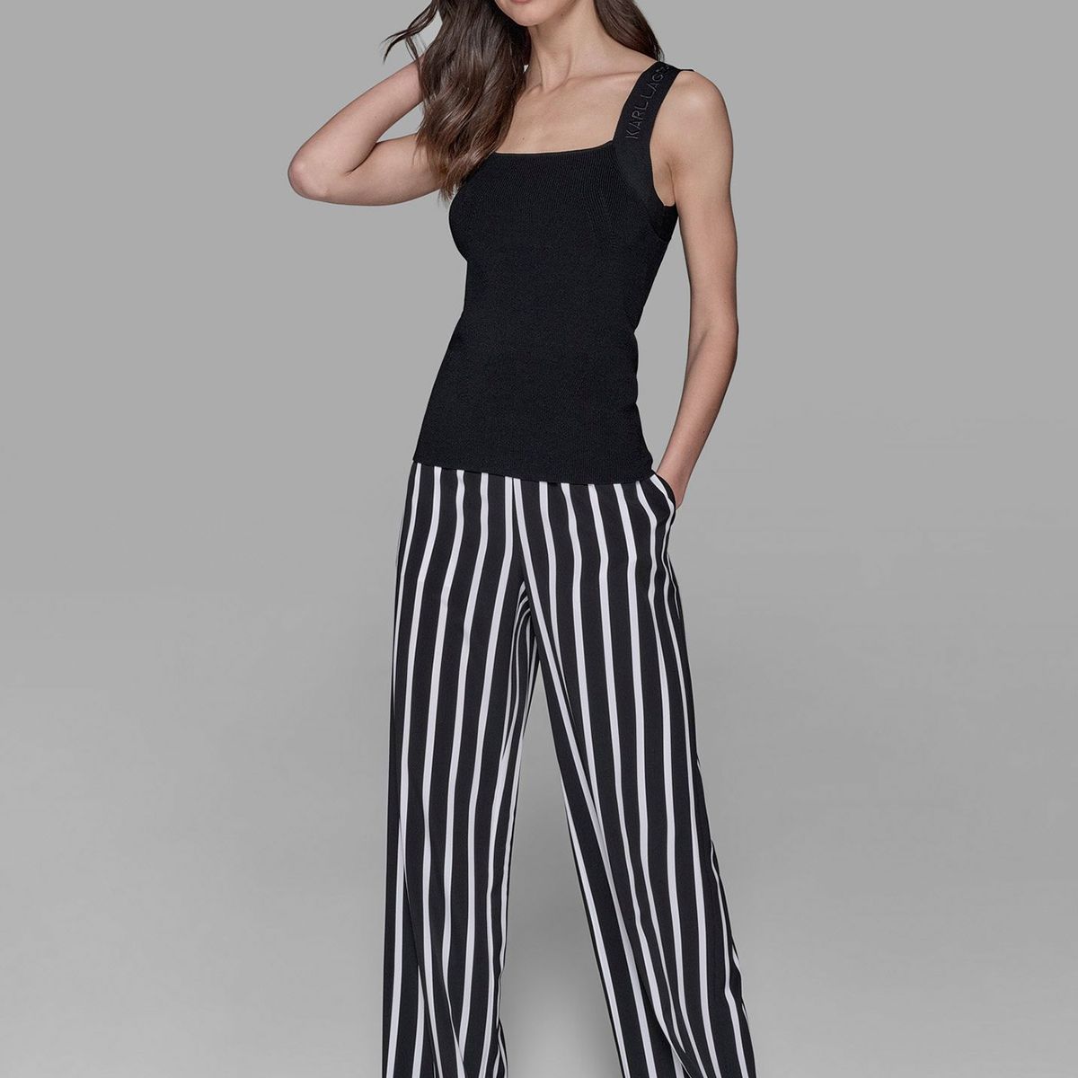 KARL LAGERFELD - Sweater top sin mangas de tejido de punto