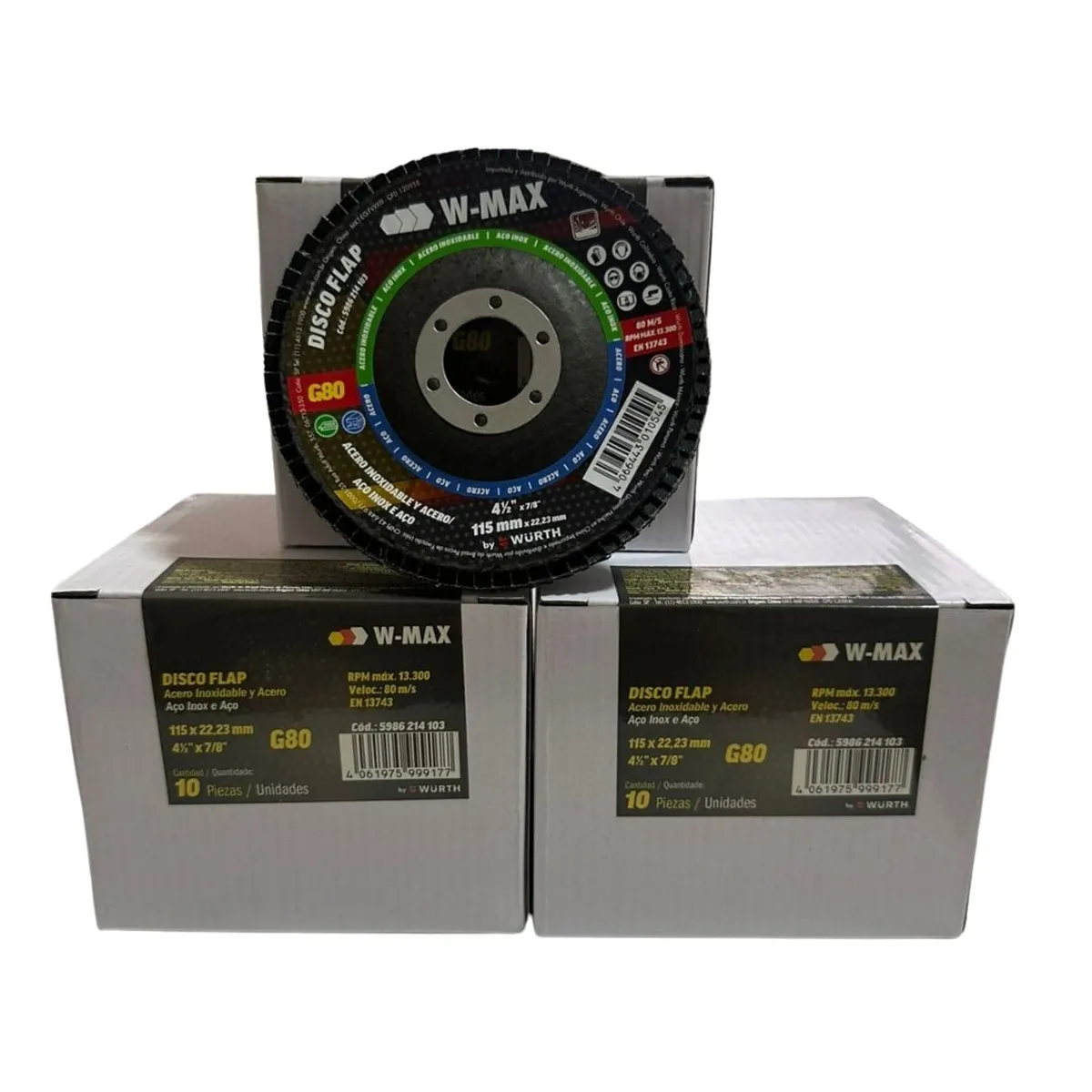 WURTH - DISCO FLAP 4"1/2 AZUL CAJA 10 UNIDADES PACK