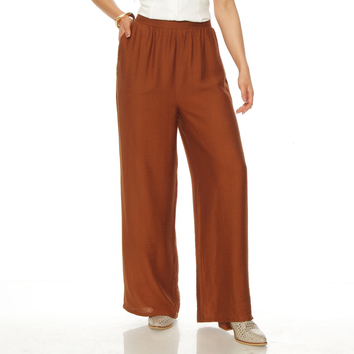 WADOS - PANTALON WIDE LEG TIRO ALTO CON PRETINA ELASTICADA Y BOLSILLOS