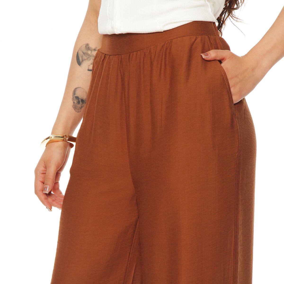 WADOS - PANTALON WIDE LEG TIRO ALTO CON PRETINA ELASTICADA Y BOLSILLOS