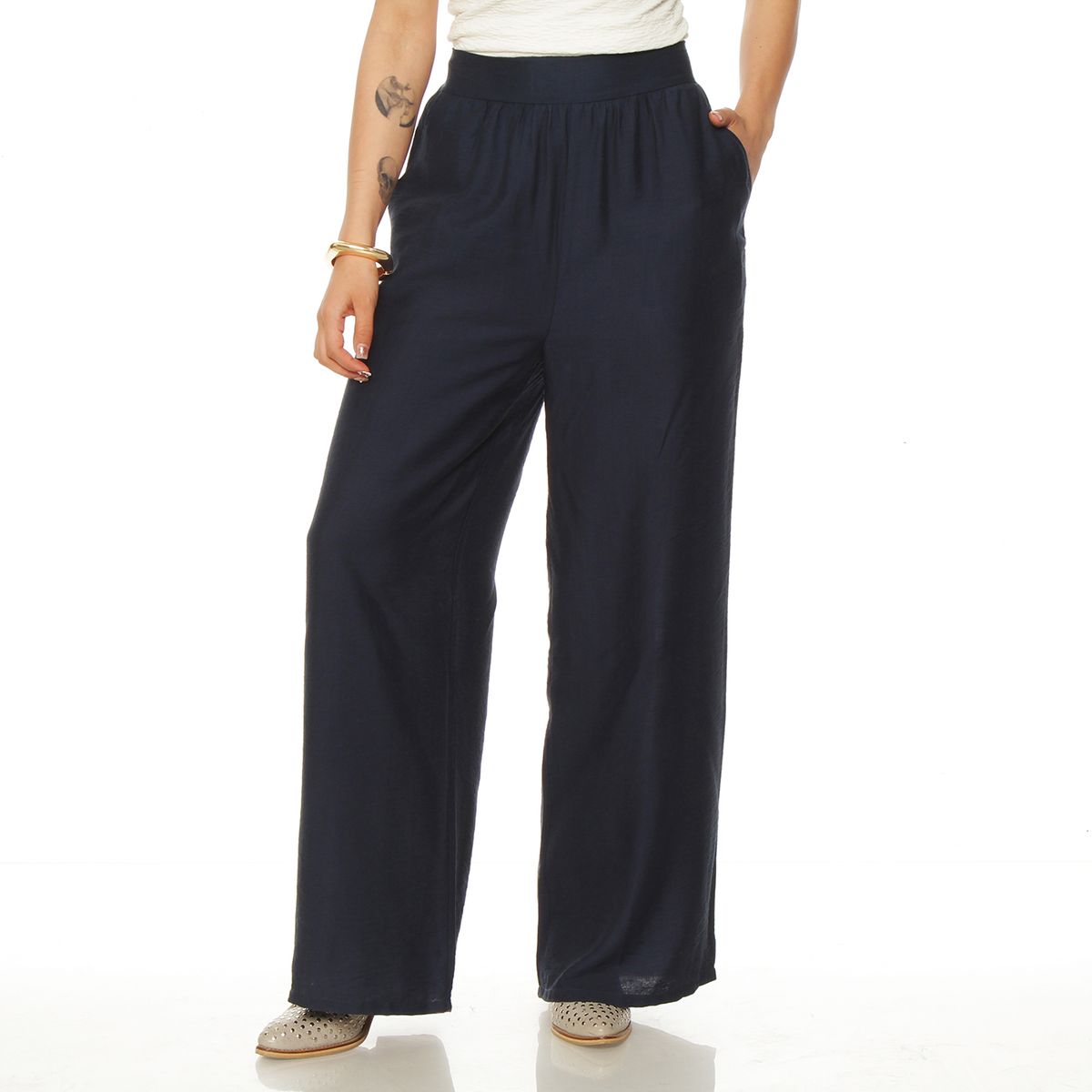 WADOS - PANTALON WIDE LEG TIRO ALTO CON PRETINA ELASTICADA Y BOLSILLOS
