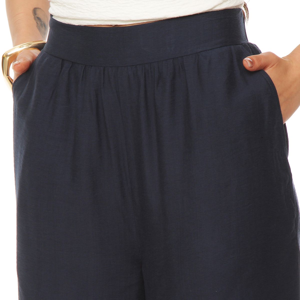 WADOS - PANTALON WIDE LEG TIRO ALTO CON PRETINA ELASTICADA Y BOLSILLOS