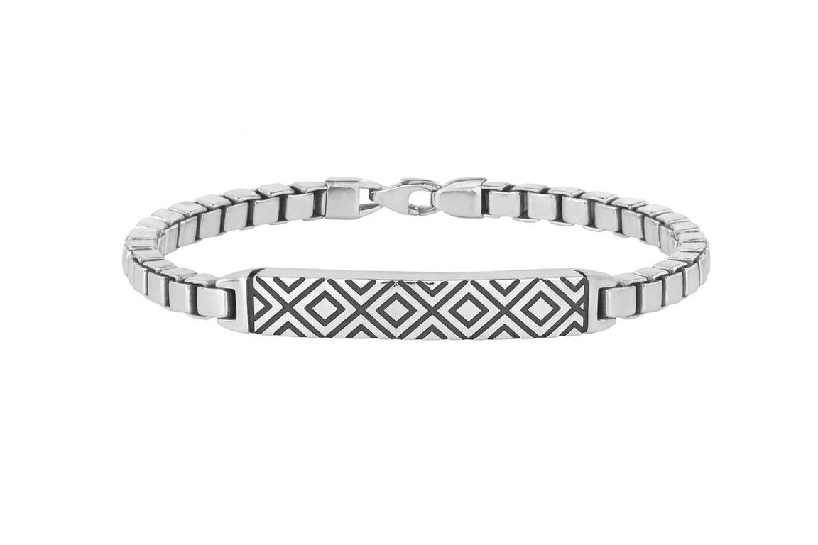 Pulsera para Hombre Rombos Plata 925 Negro 22